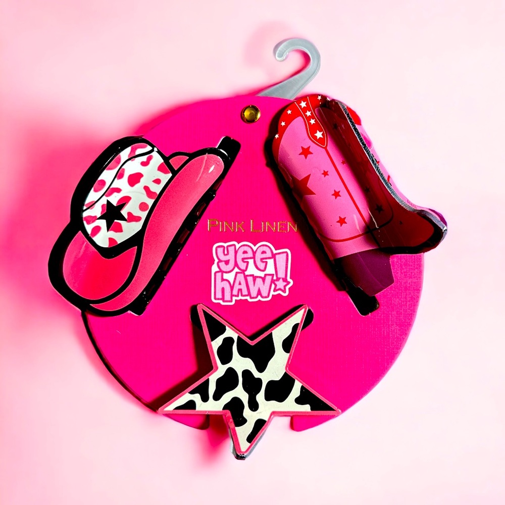 Pink Linen Yee Haw! 3-pc Hair clips
